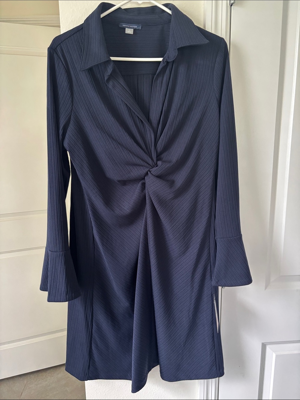Tommy Hilfiger Navy Twist-Front Long Sleeve Dress
